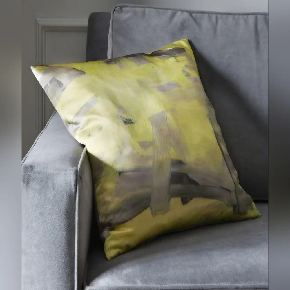 Silk and Linen Abstract Citris Yellow and Tan Throw Pillow Covers